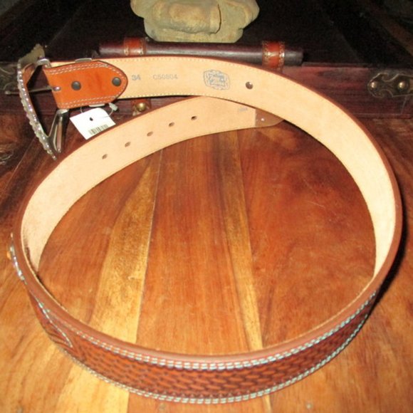 TONY LAMA Brown Leather Embellished Belt NWT